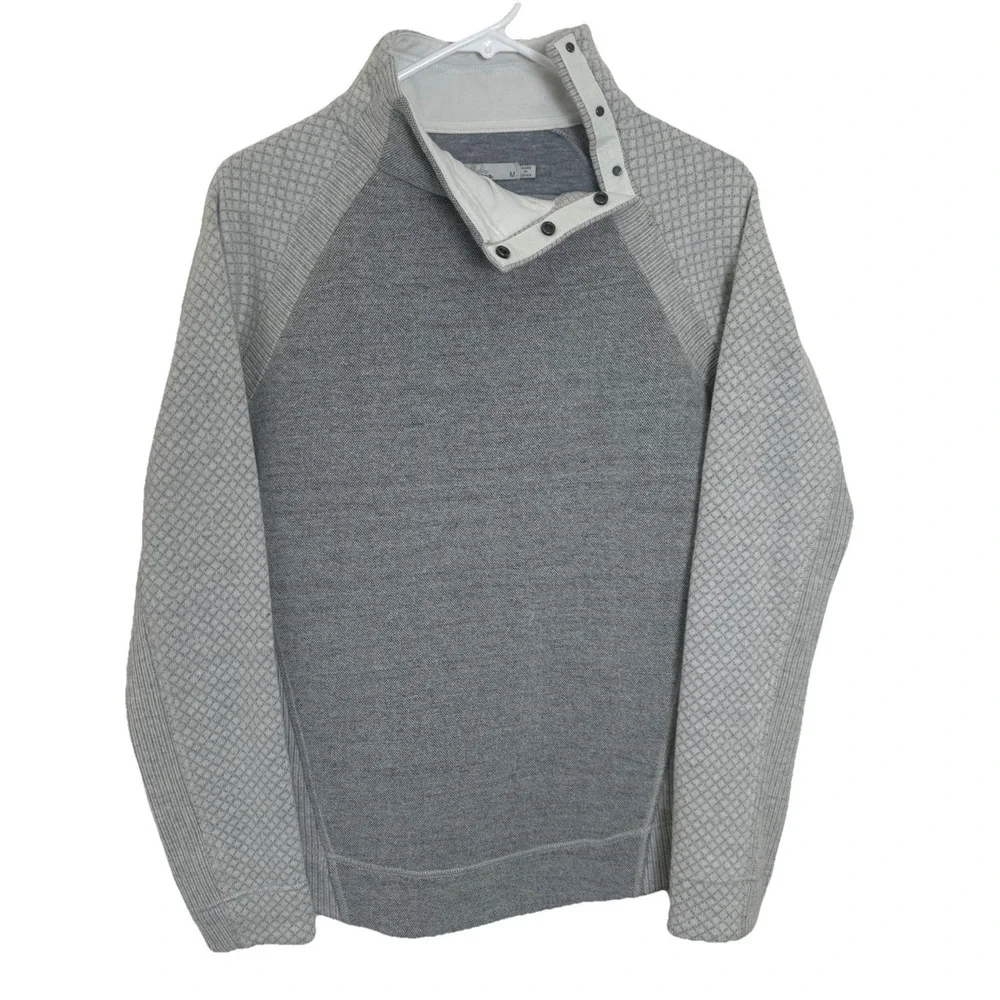 Prana Brandie Fleece Lined Wool Snap Collar Pullover Sweater Gray & Bone Woman M